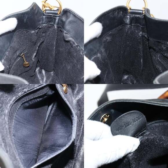 GUCCI Bamboo Hand Bag Leather Black Gold 001 2113 001 2113 - Picture 12 of 12